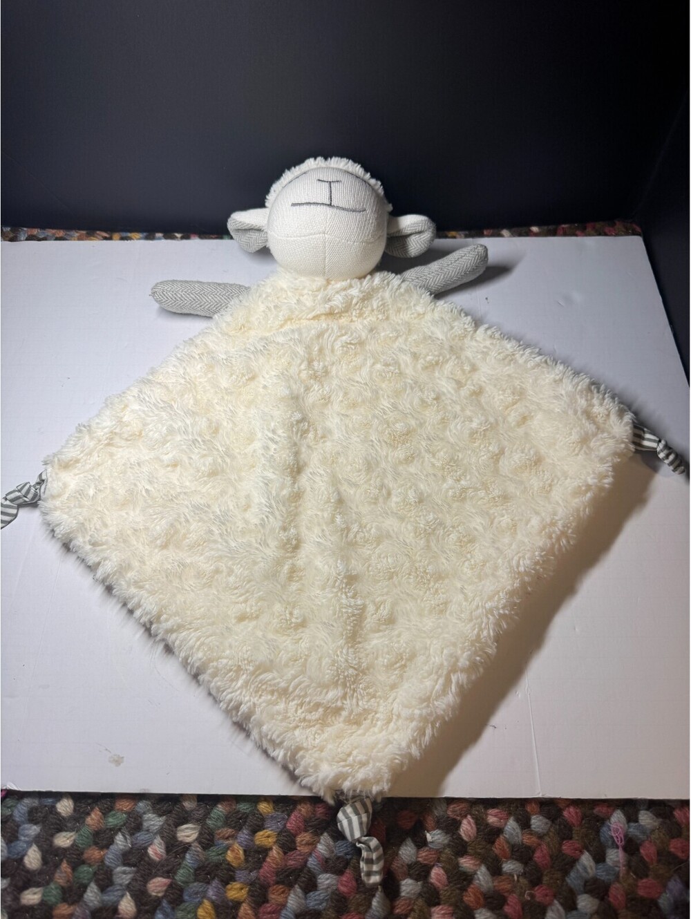 Yuppie Mommy Lovey Lamb Security Blanket Sheep Plush Baby White 14" gray ivory